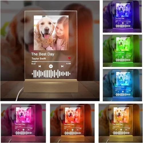 Vista 4 de Canción acrílica personalizada con foto, placa de música transparente personalizada, cubierta de álbum de fotos personalizada, luz nocturna