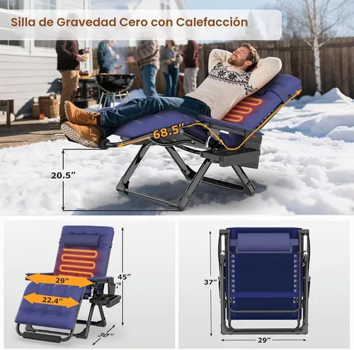 Vista 3 de Suteck Heated Zero Gravity Chair, 29" XL Oversized Reclining Lounge Chairs Blue