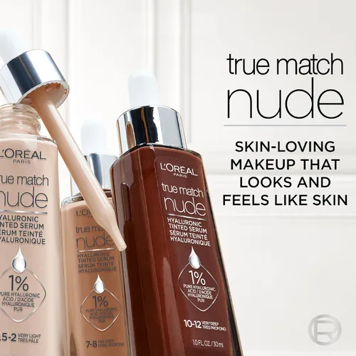 Vista 8 de L'Oreal Paris True Match Nude Hyaluronic Tinted Serum Foundation con 1% de ácido hialurónico, Cool Deep 7.5-8.5, 1 onza líquida