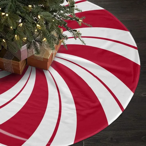 Vista 2 de NGFF - Falda tradicional de árbol de Navidad con doble remolino de azúcar y menta, adorno de árbol de Papá Noel y reno, falda de árbol