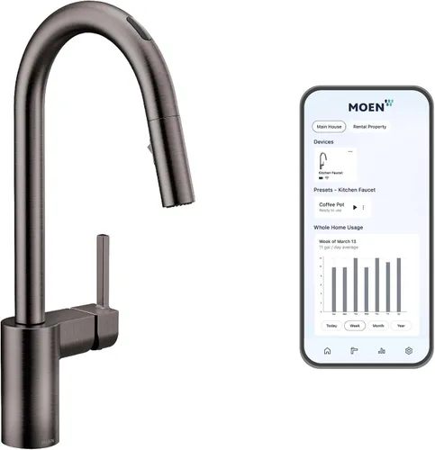 Vista 25 de Moen Align 5923BLS Grifo de cocina desplegable con resorte de una sola manija de acero inoxidable con aerosol desplegable y Power Boost, grifo