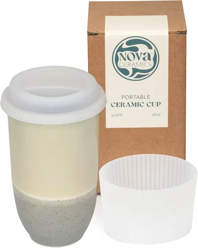 Vista 26 de NOVA CERAMICS Taza de viaje – Taza de viaje de cerámica con tapa – Taza de café de viaje única para llevar – Vaso de café apto para microondas