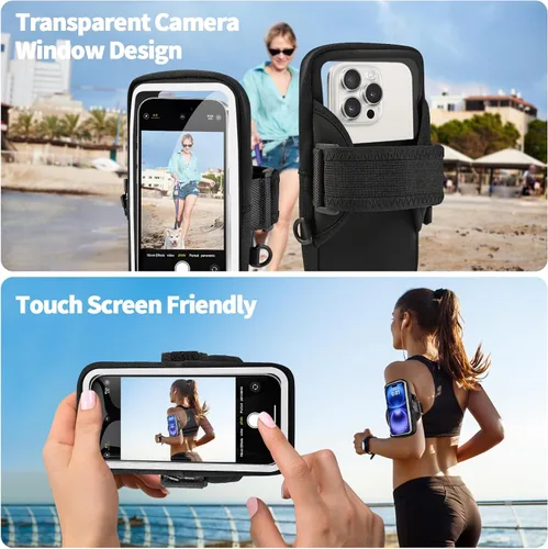 Vista 4 de Soporte para teléfono para correr, brazalete para teléfono celular, bolsa cruzada transparente para teléfono con correa ajustable, bolsa de brazo