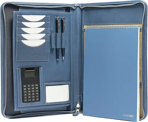 Vista 7 de Noda Cartera de cuero a4, portadocumentos, carpeta de conferencias con calculadora (negro)