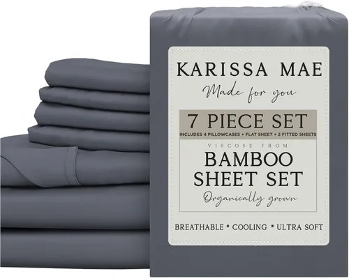 Vista 68 de KARISSA MAE Juego de sábanas de viscosa de bambú de lujo, 100% certificado FSC, refrescante, lujosamente suave, bolsillos profundos de 18 pulgadas