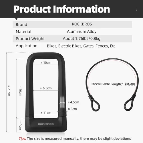 Vista 6 de ROCKBROS Bike U Lock Anti Robo Silicona Cubierta Soporte de Montaje Max 22.5MM 1.76 libras, revestimiento de silicona sin rasguños, soporte