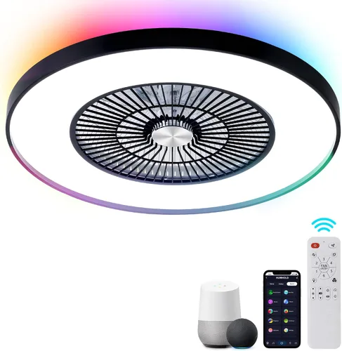 Vista 9 de Ventiladores de techo sin aspas de 24" con luces y control remoto/APP, ventilador de techo de bajo perfil con 3 luces atenuables, ventilador