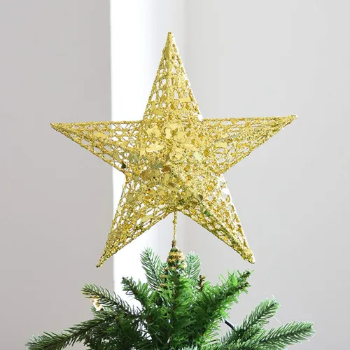 Vista 5 de Adorno de estrella de 10" para árbol de Navidad, decoración dorada para árbol de Navidad, decoración para fiestas en interiores y hogar (dorado)
