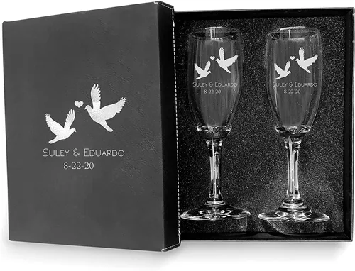 Vista 21 de Juego de 2 copas de champán para dama de honor, copas de champán personalizadas para damas de honor, copas de champán para damas de honor