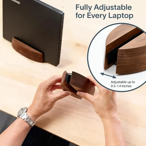 Vista 9 de Nordik - Soporte Vertical Ajustable para Laptop - Nogal - Soporte Premium para Laptop para Oficina en Casa, Ingenieros de Software - Base