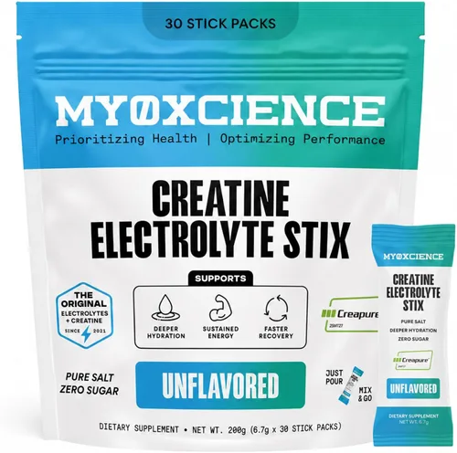 Vista 9 de MYOXCIENCE Electrolyte STIX Polvo de electrolito de creatina Recuperación del ejercicio y el desarrollo muscular con sal real