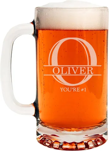 Vista 18 de Taza de cerveza de vidrio con monograma grabado de 16 onzas (letra A), regalos de cerveza personalizados de la A a la Z para hombres, Día del Padre
