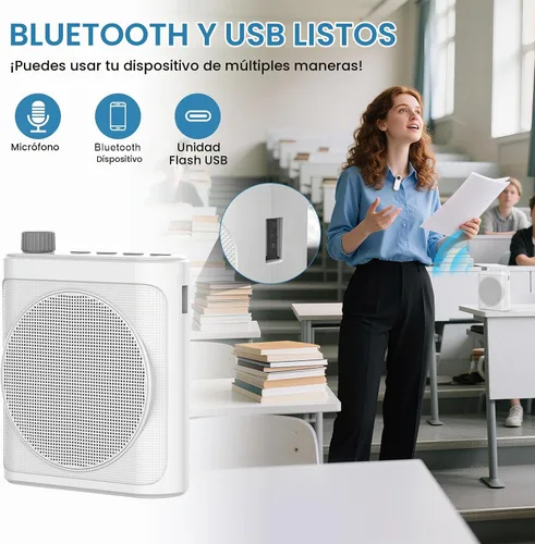 Vista 3 de Amplificador de voz inalámbrico de 15 W con 2 micrófonos magnéticos Lavalier y reducción de ruido, sistema Bluetooth 5.3 PA para profesores, guía