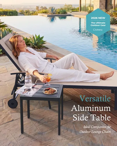 Vista 5 de Mesa auxiliar para exteriores, mesa auxiliar de aluminio para patio, mesa de balcón moderna y minimalista, resistente a la intemperie y fácil