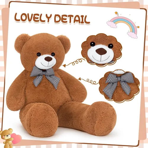Vista 2 de Oso de peluche gigante de 47 pulgadas, animal de peluche marrón grande de 4 pies, oso de peluche de chocolate suave, regalos para novias, niños