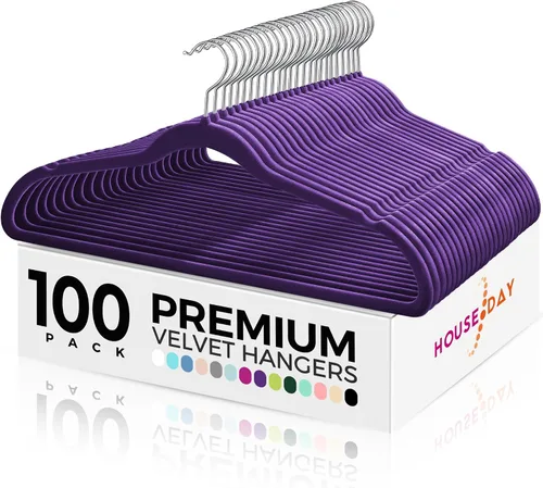 Vista 22 de HOUSE DAY - Paquete de 50 perchas de terciopelo premium, perchas antideslizantes de fieltro aterciopelado, perchas resistentes para ropa con gancho