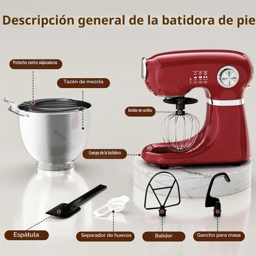 Vista 4 de Electactic - Mezclador de pie con 12 velocidades, mezclador eléctrico de 5.3 cuartos con cabezal inclinable, mezclador de cocina para uso diario