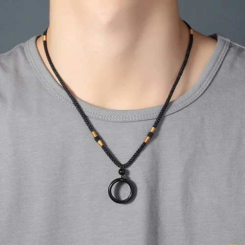 Vista 8 de Hombres Mujeres Negro Ágata Natural Piedra Cristal Anillo Forma Colgante Collar Protección Potente Joyería Accesorios Ajustable, Piedra de ágata
