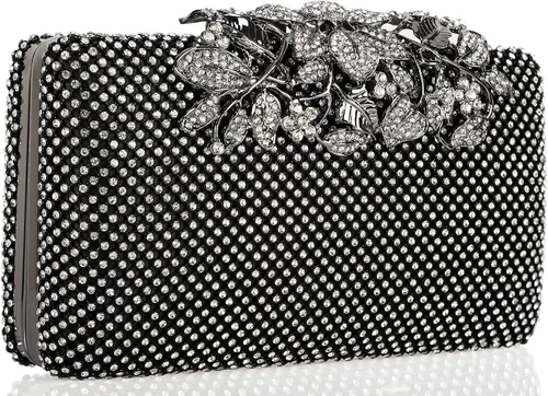 Vista 2 de Dexmay - Bolso de mano con diamantes de imitación con cierre floral de cristal, bolso de noche formal para mujer