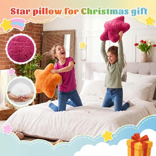 Vista 4 de Soaoo 5 almohadas esponjosas con forma de estrella para niños, decoración estética, suave y preppy lindo cojín para sofá, sala de estar, dormitorio
