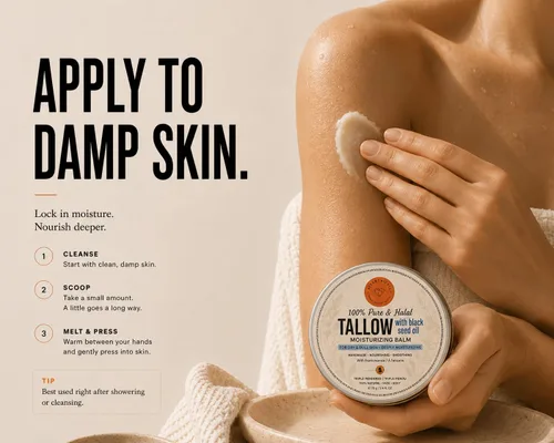 Vista 7 de Halal Tallow de ternera alimentada con pasto para la piel – 2.47 oz de crema hidratante de sarga de res orgánica – Hidratante facial de ternera