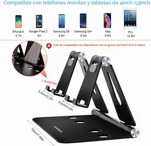 Vista 2 de aceyoon Soporte ajustable para tableta, soporte para iPad/teléfono celular para escritorio, soporte de aleación de aluminio para 2 teléfonos o una