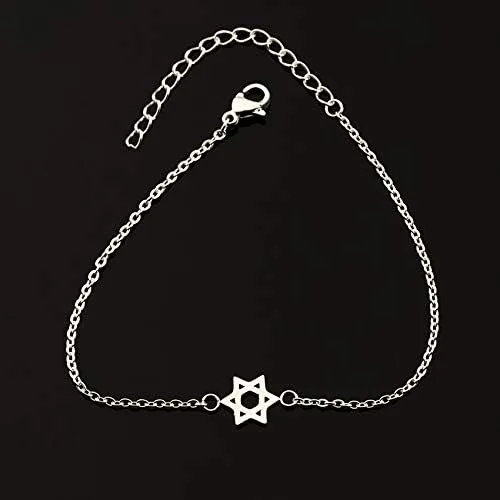 Vista 7 de BELUCKIN Estrella judía de David pulseras de cadena pequeña oro Siler David Charm Pulsera (plata), Zinc