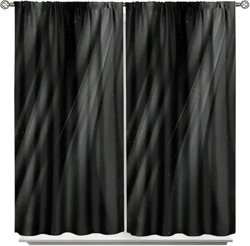 Vista 109 de Cortinas Negras con Dobladillo Dorado, Cortinas Opacas con Bolsillo para Barra con Estampado de Rayas de Foil en Onda Dorada para Decoración de Negro