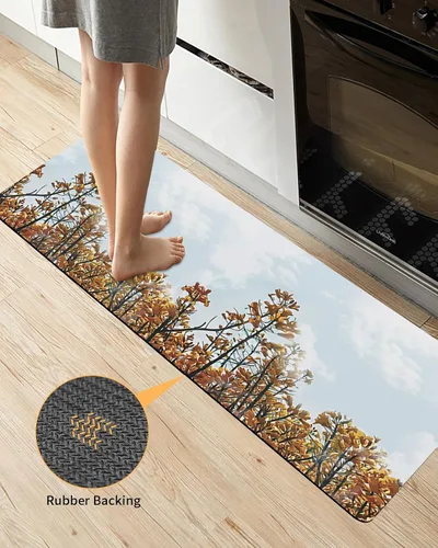 Vista 3 de Tapete de baño para bañera y hojas de flores de otoño, antideslizante, de secado rápido y absorbente, tierra de diatomeas, fregadero, dormitorio