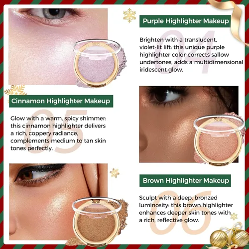 Vista 8 de YOUNG VISION Polvo Compacto Iluminador, Polvo de Contorno de Brillo Natural Horneado y Resaltador Facial, Libre de Crueldad, Maquillaje de Resaltado