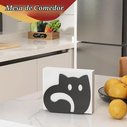 Vista 6 de Servilletero de gato autoajustable para mesa, moderno soporte de metal lindo dispensador de servilletas para cocina comedor, servilleteros con Negro