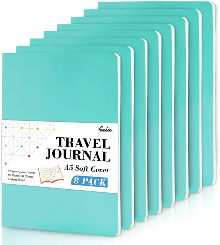 Vista 18 de Feela - Paquete de 8 cuadernos de tapa blanda en masa, cuadernos universitarios rayados para el trabajo, cuaderno de viaje rayado para mujeres