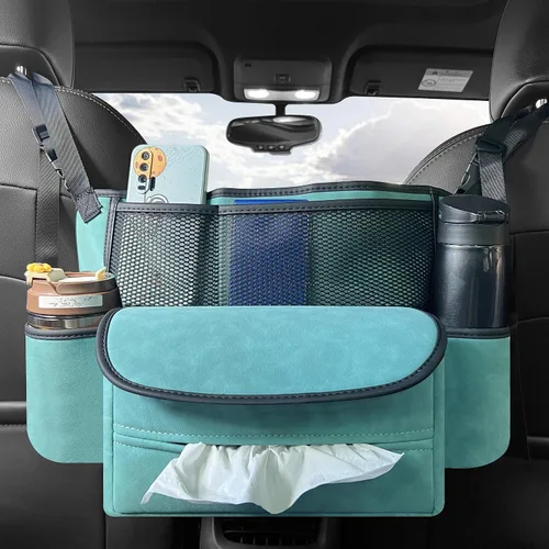 Vista 7 de JEYODA Organizador de asiento de ante para automóvil, bolsa de respaldo de asiento de alta capacidad, almacenamiento central para camionetas, SUV