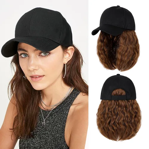 Vista 17 de Peluca de gorra de béisbol para mujer, gorra de béisbol con extensiones de cabello, gorra ajustable adjunta de 24 pulgadas de largo, ondulada