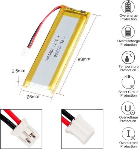 Vista 2 de 3.7V 1500mAh Batería de Polímero de Iones de Litio Recargable Li-ion Li-Po con Conector 2P PH 2.0mm de Pitch
