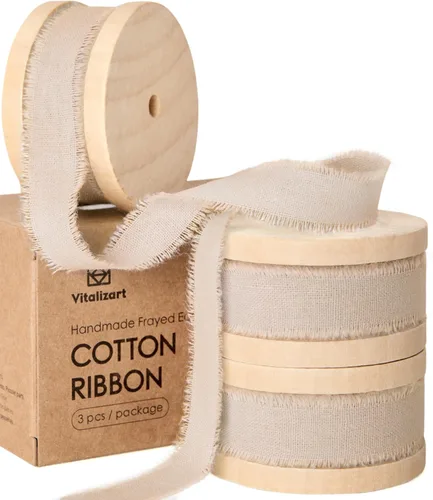 Vista 14 de Vitalizart Cinta de algodón azul bebé hecha a mano con flecos de 5/8 pulgadas x 21 yardas, cintas de algodón natural puro para envolver regalos