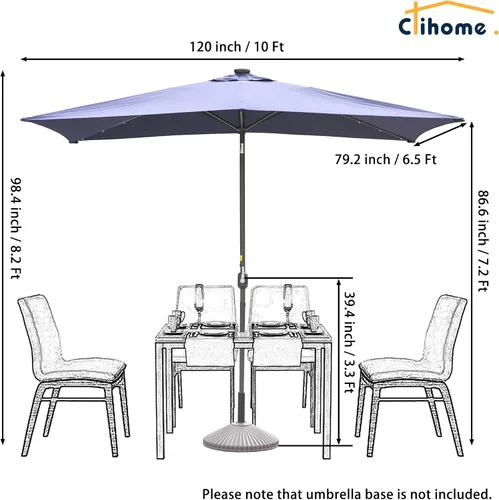Vista 4 de Sombrilla rectangular de 10 x 6 pies 5 pies con luz LED, sombrilla para exteriores, sombrilla de mesa de mercado con botón de inclinación y manivela