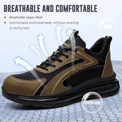 Vista 5 de Asiman Zapatos de punta de acero para hombre, zapatos de trabajo indestructibles, ligeros, con puntera de acero, zapatos de seguridad