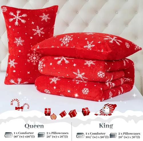 Vista 7 de YIYEA Juego de edredón navideño de piel sintética tamaño Queen, edredón de lujo ultra suave y esponjoso, juegos de ropa de cama de felpa difusa