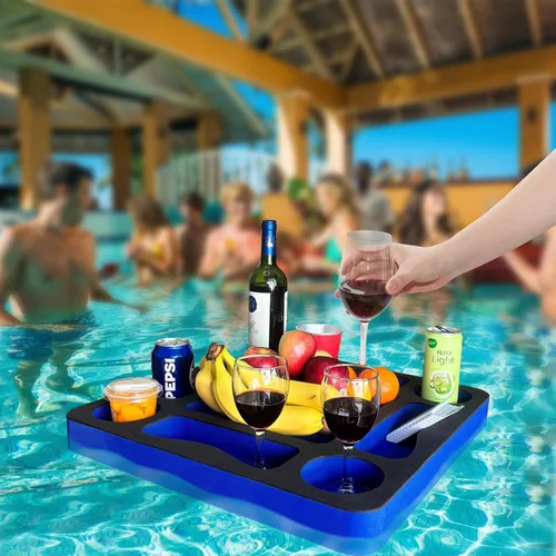 Vista 5 de Mesa flotante de juegos de piscina para adultos, soporte para bebidas todo en uno y estación de refrigerio para piscina, playa, bañera