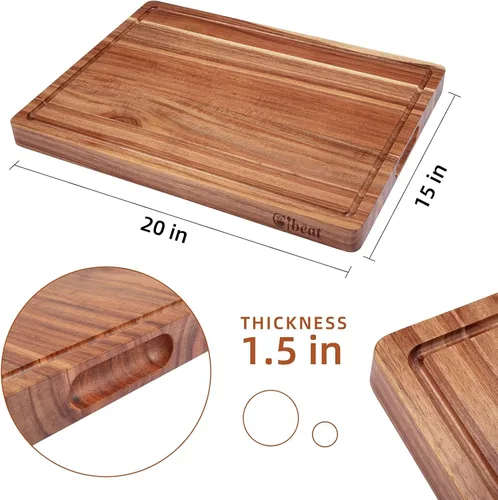Vista 2 de GAOMON Tabla de cortar de madera extra grande de acacia, bloque de carnicero de 1.5 pulgadas de grosor, bloque de cocina de madera reversible, tabla