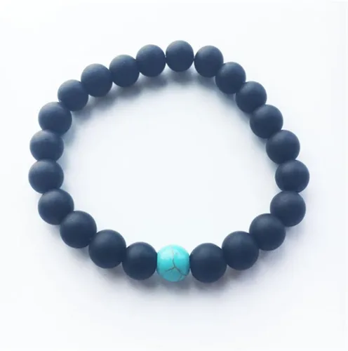 Vista 5 de Pulseras para Él y para Ella en ágata negra mate y turquesa de 8 mm, brazalete de distancia de arenisca para parejas, marca Xiaoli.