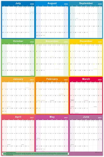 Vista 9 de Vibrant Focus Calendario anual de pared, calendario de pared anual 2026-2027 y planificador con papel grueso, julio 2026 a junio 2027, XL, 34.7 x