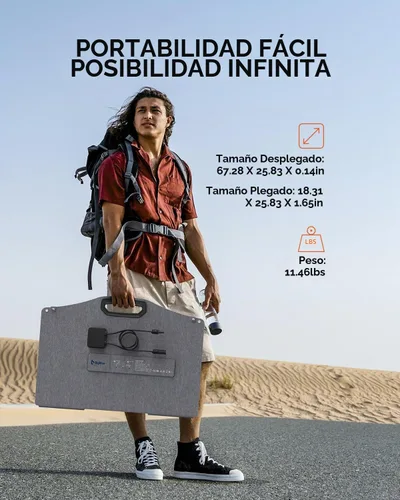 Vista 4 de Panel solar de 200 W, cargador de panel solar BigBlue SolarPowa 200 con soporte para campamento, IP68 impermeable, portátil y ligero, 25%