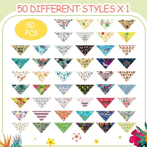 Vista 2 de Chunful - 50 bandanas de verano para perros y mascotas, bufandas triangulares a granel, babero, disfraz de mascota de temporada, traje de gato