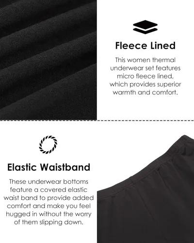 Vista 5 de Ekouaer Conjunto de ropa interior térmica para mujer, con forro polar largo y forro polar, conjunto de 2 piezas