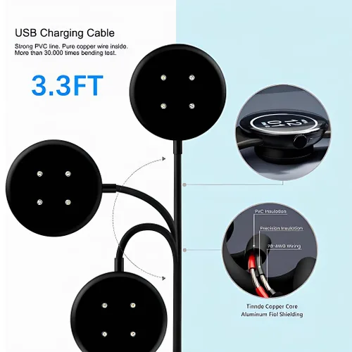 Vista 6 de Cargador rápido para reloj Google Pixel Watch 3/2 Smart Watch, cable de carga magnético para Google Fitbit Ace LTE, Versa 4/3, Sense 2 20W USB C