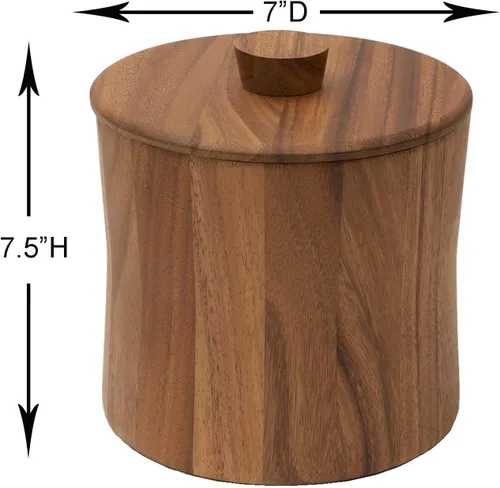 Vista 4 de Woodard & Charles - Cubo de hielo de madera de acacia, 2 cuartos de galón, 7" x 7 1/2" Acacia Wood Ice Bucket With Removable Liner; Keeps Ice
