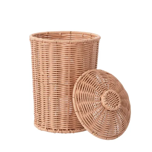 Vista 13 de GRANNY SAYS Cesta de basura de mimbre, papelera impermeable para baño, cestas de basura decorativas boho con asas, papelera para dormitorio