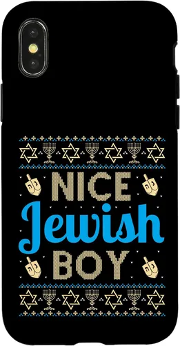 Vista 5 de Nice Jewish Boy Ugly Hanukkah Sweater Funny Jewish Chanukkah Case for iPhone 16